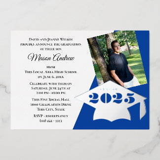 En Aluminium Classe de 2025 Graduation Cap Foil Invitation