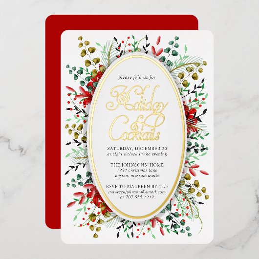 En Aluminium Couronne botanique de Noël | Invitation Foil (Recto/Verso)