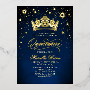 En Aluminium Couronne Diadème Navy Or Quinceañera Invitation