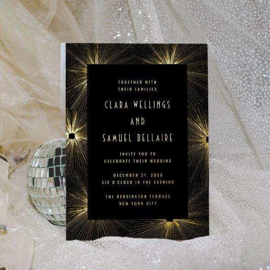 En Aluminium Déco moderne Black Mariage Gold Foil Invitation