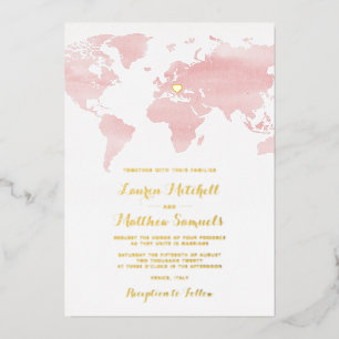 En Aluminium Destination Voyage Mariage Foil Invitation