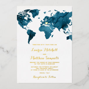 En Aluminium Destination Voyage Mariage Foil Invitation