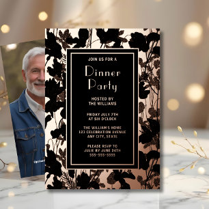 En Aluminium Dîner Invitation Artiste Noir Élégant Floral