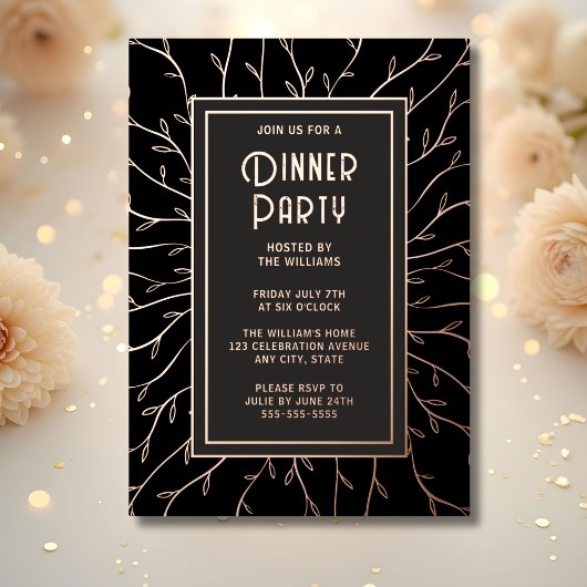 En Aluminium Dîner Invitation Black Elegant Floral