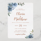 En Aluminium Dusty Blue Botanical Mariage Foil Invitation (Recto)