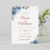 En Aluminium Dusty Blue Botanical Mariage Foil Invitation (Debout devant)