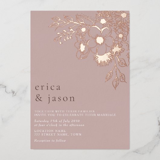En Aluminium Dusty Rose Rose Gold Foil Mariage Invitation (Recto)