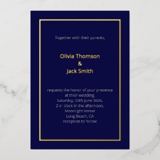 En Aluminium Editable Dark Blue Gold Wedding Foil Invitation