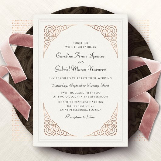 En Aluminium Elegant Art Deco Wedding Foil Invitation