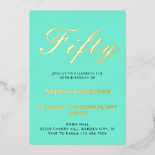 En Aluminium Elégant bleu 50e anniversaire Foil Invitation