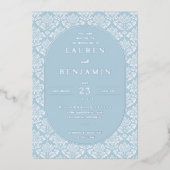 En Aluminium Elegant Blue Damask Wedding Invitation (Recto)