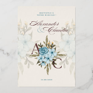 En Aluminium Elegant Blue Floral Wedding Invitation Custom Na