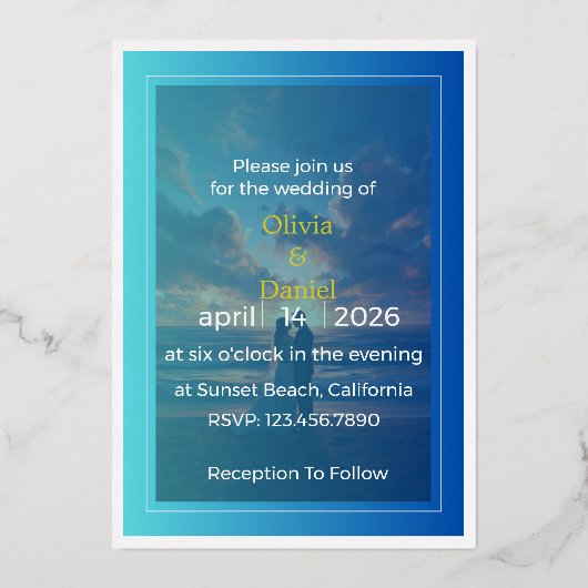 En Aluminium Elegant Blue Ocean Foil Wedding Invitation (Recto)