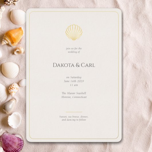 En Aluminium Elegant Gold Seashell Wedding invitation