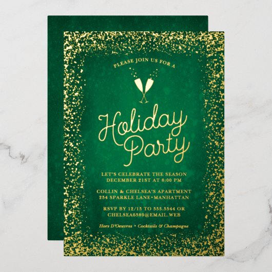 En Aluminium Elégant Green & Gold Fête Foil Invitation (Recto/Verso)