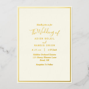 En Aluminium Elégant Ivoire Mariage Gold Foil Invitation