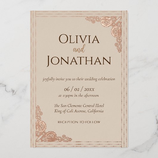 En Aluminium Elégant Mariage Beige Classy Invitation (Recto)