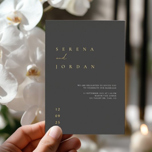 En Aluminium Élégant minimal Mariage à huile noire Invitation