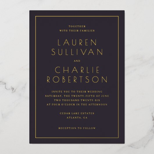 En Aluminium Elegant Navy Gold Wedding Invitation (Recto)