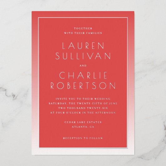 En Aluminium Elegant Red Gradient Wedding Invitation (Recto)