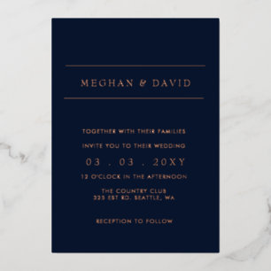 En Aluminium Elégant Rose de la Marine Mariage or Invitation