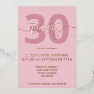 En Aluminium Elégant Rose Gold Foil 30e anniversaire Invitation