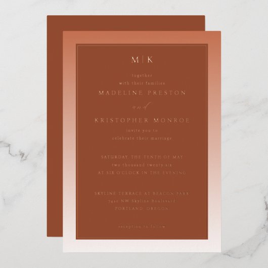 En Aluminium Elegant Rust Gradient Invitation (Recto/Verso)