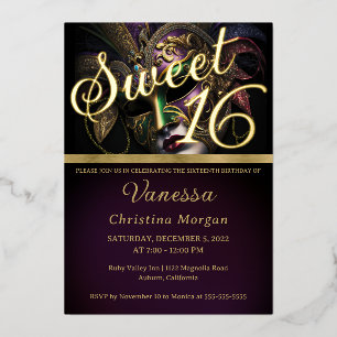 En Aluminium Élégant Sweet 16 Invitation Foil Invitation