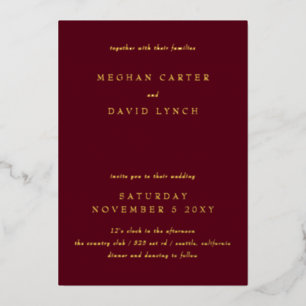 En Aluminium Elégante Bourgogne Gold Mariage Foil Invitation