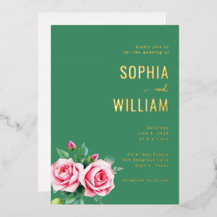En Aluminium Élégante invitation de mariage florale verte