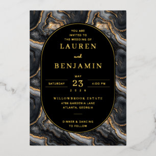 En Aluminium Élégante invitation de mariage marbrée noir et or
