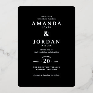 En Aluminium Élégante invitation de mariage minimaliste noire