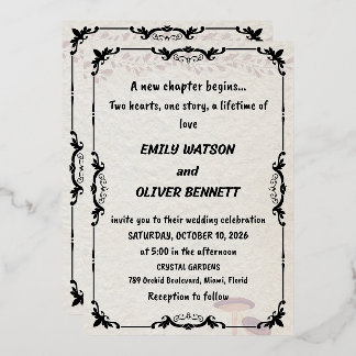 En Aluminium Élégante invitation de mariage noir et blanc, orné