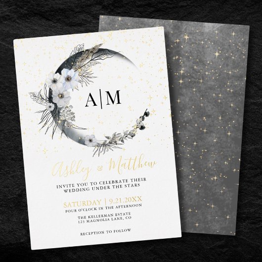 En Aluminium Élégante Lune Céleste Mariage Foil Invitation