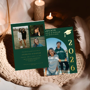 En Aluminium Emerald Green & Gold Photo Twin Invitation de Remi