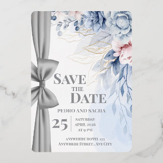 En Aluminium Faire Bleu Floral Sauver La Date Invitation De Mar