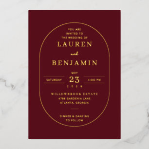 En Aluminium Faire invitation de mariage bordeaux et or