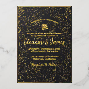 En Aluminium Faire invitation de mariage floral noir et or