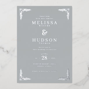 En Aluminium Faire invitation de mariage florale grise élégante