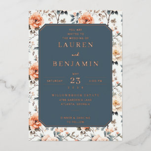 En Aluminium Faire invitation de mariage florale marine élégant