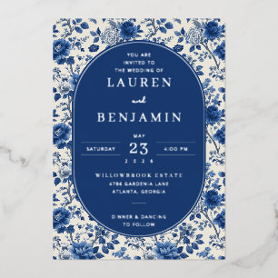 En Aluminium Faire invitation de mariage florale Navy