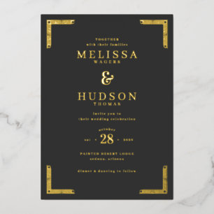 En Aluminium Faire invitation de mariage noir or