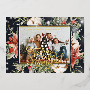 En Aluminium Feliz Navidad Carte de vœux photo au poinsettia