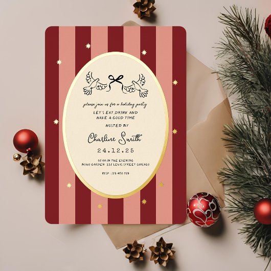 En Aluminium Festive Red Striped Holiday Party Invitation