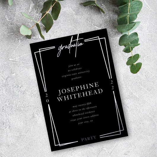 En Aluminium Fête de Graduation moderne Black Foil Invitation