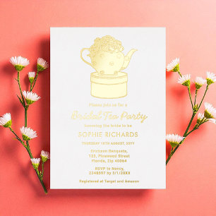 En Aluminium Fête des mariées Tea Party Gold Foil Invitation