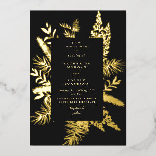 En Aluminium feuillage vert d'hiver élégante invitation mariage