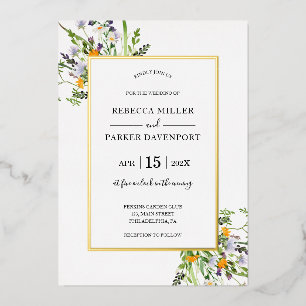 En Aluminium Fleur sauvage or élégant Mariage invitation