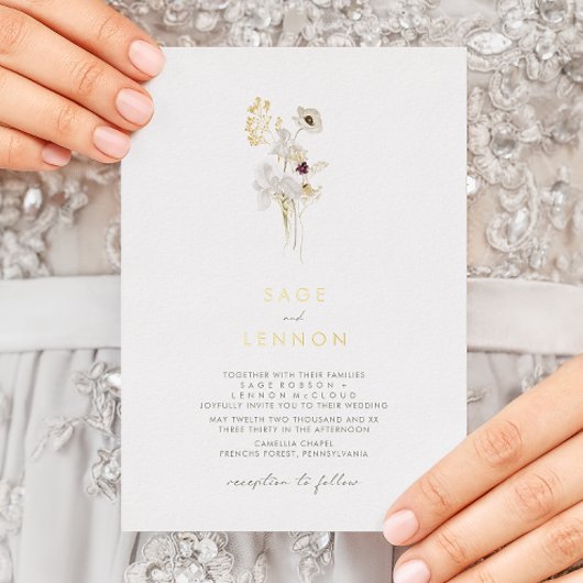 En Aluminium Fleur sauvage Whimsical simple | Invitation Gold F