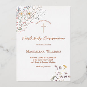 En Aluminium fleurs sauvages Invitation Première Communion